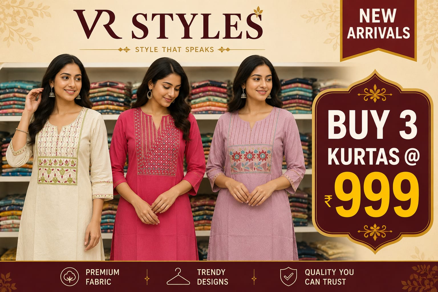 Cream Thread Kurti